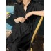 Solid Color Long Sleeve Lapel Knotted Maxi Shirt Dress