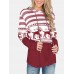 Women Christmas Elk Stripe Patchwork Casual Long Sleeve Drawstring Hoodies