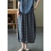 Plus Size Blue elastic waist Plaid Cotton Pants Spring