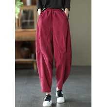Italian Red Pockets Patchwork Corduroy Pants Trousers Spring