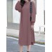 Solid Color Long Sleeve O  neck Puff Dress