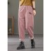 Plus Size Pink elastic waist Pockets Patchwork Corduroy harem Pants Spring