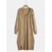 Women Long Sleeve V  neck Solid Sweater Dress