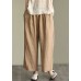 Loose Dark Khaki elastic waist drawstring Linen wide leg pants Spring