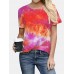 Tie  dye Print Round Neck Short Sleeve Loose Casual T  shirts Women