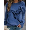 Women Cute Cartoon Cat Print Round Neck Loose Casual Long Sleeve T  Shirts