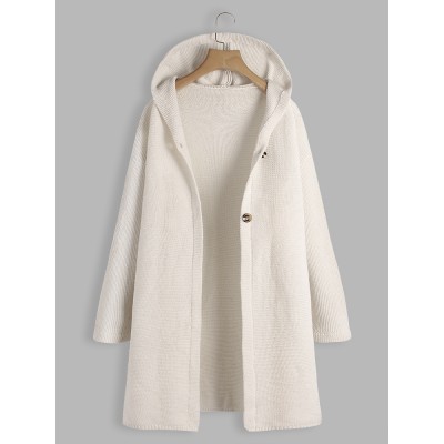 Women Casual Solid Color Hooded Cardigans