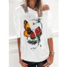 Women Floral Butterfly Print Round Neck Long Sleeve Casual T  Shirts