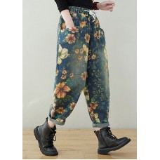 elastic waist drawstring pockets Print Denim Pants Spring