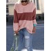 Women Casual Crew Neck Patchwork Long Sleeve Sweaters