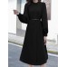 Solid Color Long Sleeve O  neck Puff Dress