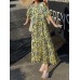 Floral Print Half Sleeve O  neck Loose Dress