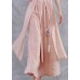 Plus Size Pink tie waistAsymmetrical Linen wide leg Pants Spring