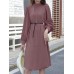 Solid Color Long Sleeve O  neck Puff Dress