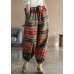 Vintage Colorblock elastic waist Pockets Patchwork Print lantern Pants Spring